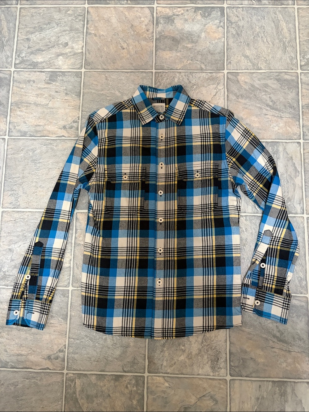Mossimo Supply Co. Blue Black White Plaid Button-Down Shirt